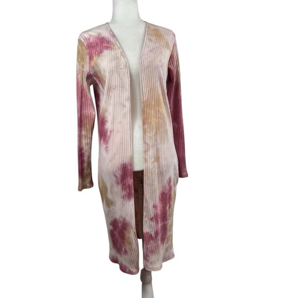 Umgee New Casual Tie Dye Duster Cardigan Small Long Line Ribbed Pockets Boho - Picture 13 of 13